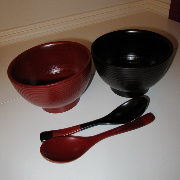 Japanese Lacquerware Ramen Bowls with spoons - Picture 1 of 12